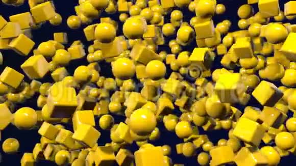 运动图形三维循环动画作为几何黄色背景在4k与简单的对象和深度的场黑暗视频的预览图