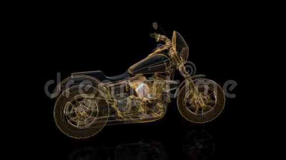 旋转摩托车网格线框模型摩托车的闪亮组循环运动动画视频的预览图