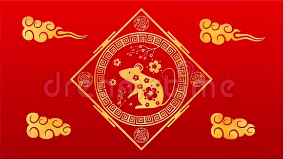 农历新年春节背景用金老鼠红绸图案中国新年红纸背景视频的预览图
