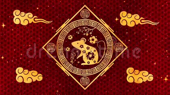 农历新年春节背景用金老鼠红绸图案中国新年红纸背景视频的预览图