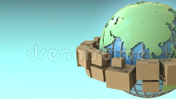 亚洲强调盒子在世界各地旋转概念循环三维动画视频的预览图
