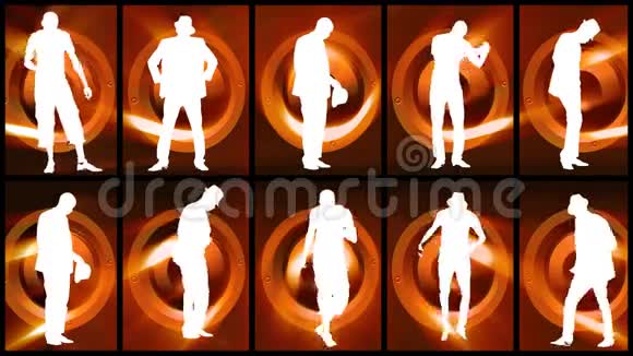 12个人的剪影在橙色和黑色背景下跳舞视频的预览图