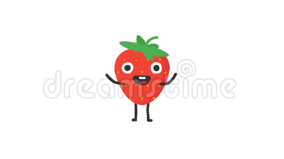 草莓有趣的角色跳舞和微笑循环动画阿尔法频道视频的预览图