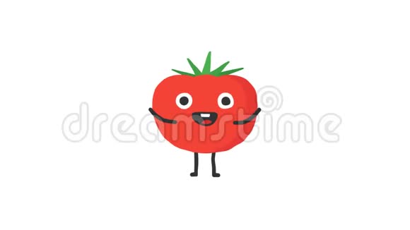 番茄有趣的角色跳舞和微笑循环动画阿尔法频道视频的预览图