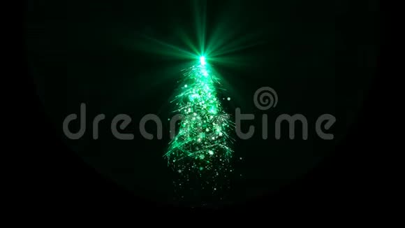 圣诞树上有绿色的闪亮的灯光雪花和星星视频的预览图