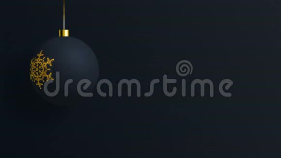 悬挂优雅的圣诞晚球与闪亮的金色雪花在黑暗的背景循环运动图形视频的预览图