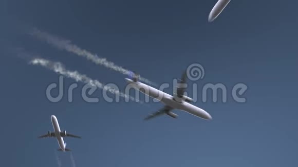 飞行飞机显示上海字幕中国旅游概念介绍动画视频的预览图