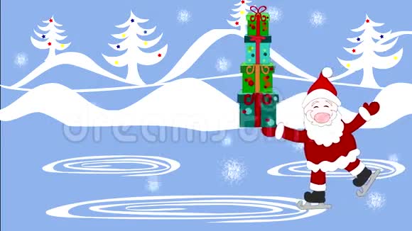 亲爱的圣诞老人带着礼物在溜冰场上的溜冰鞋盒子里视频的预览图