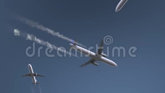 飞行飞机显示雅加达字幕去印尼旅行概念介绍动画视频的预览图
