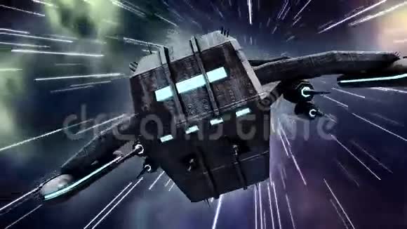 未来宇宙飞船经纱速度动画视频的预览图