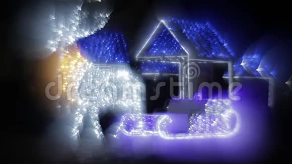 明亮的圣诞驯鹿灯设计背景是小房子圣诞雪橇圣诞装饰品视频的预览图