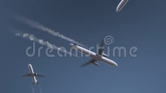 飞行飞机显示科威特城的标题前往科威特概念介绍动画视频的预览图
