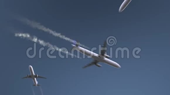 飞行飞机显示塔什干字幕前往乌兹别克斯坦概念介绍动画视频的预览图