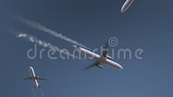 飞行飞机显示瓜达拉哈拉字幕前往墨西哥概念介绍动画视频的预览图