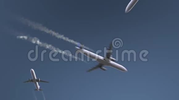 飞行飞机显示费萨拉巴德标题前往巴基斯坦概念介绍动画视频的预览图