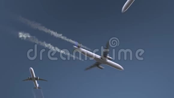 飞行飞机显示埃森标题前往德国概念介绍动画视频的预览图