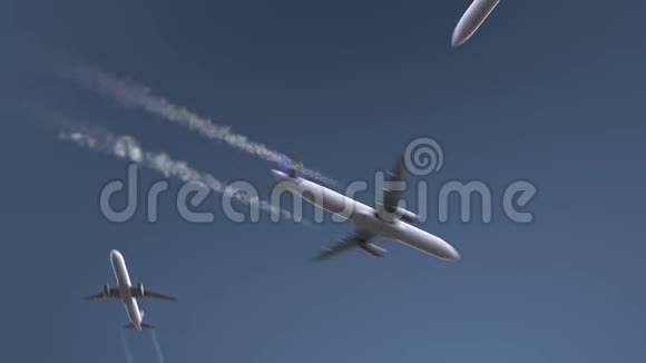 飞行飞机显示达累斯萨拉姆字幕前往坦桑尼亚概念介绍动画视频的预览图
