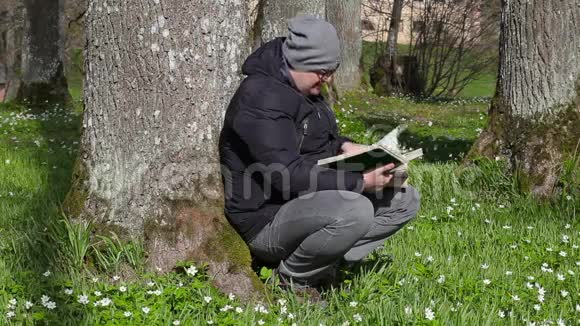 人在树旁的草地上看书视频的预览图