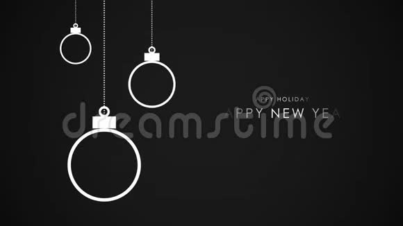 动画特写新年快乐文字黑色背景白球视频的预览图