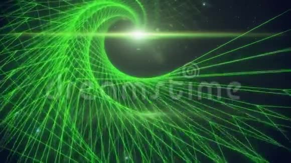外层空间循环背景下的3D绿色线框螺旋网格视频的预览图