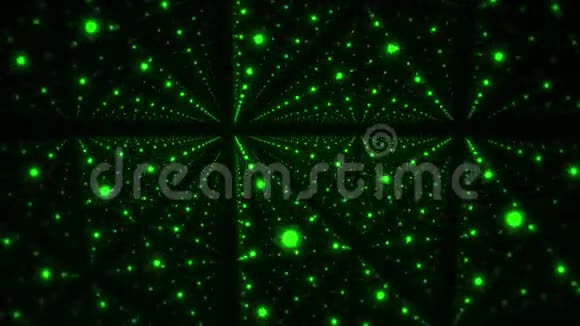 在一个3D立方体的绿色发光点VJ循环运动背景视频的预览图
