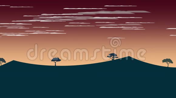 卡通动画背景与日落和山抽象背景视频的预览图