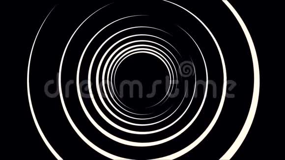 黑白无限的圆圈隧道在黑色的背景上缓慢地移动动画穿越单色飞行视频的预览图