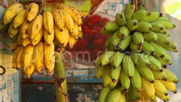 在斯里兰卡Mirissa当地商店悬挂香蕉的景色视频的预览图