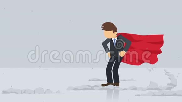 站在一团尘土旁边的超级英雄商业象征领导力和挑战理念漫画循环动画视频的预览图