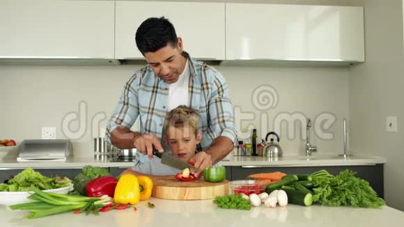 父亲教儿子如何切蔬菜视频的预览图
