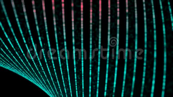 彩色霓虹灯曲线光谱和模糊粒子在黑色背景上的抽象动画数字数字视频的预览图