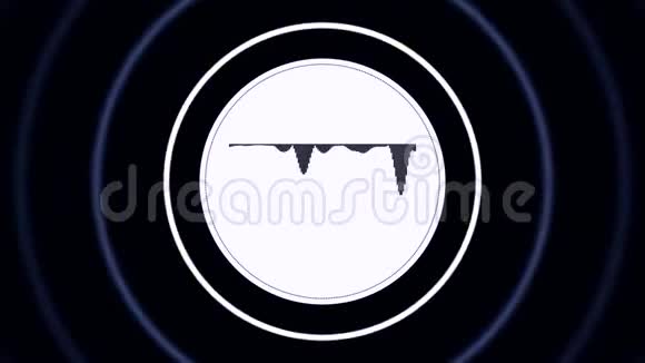 白色圆形黑色水平声音信号黑色背景白色脉动圆框无缝视频的预览图