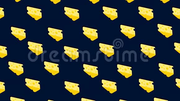 许多奶酪在蓝色背景上移动无缝循环动画黄色卡通片的水平奶酪视频的预览图