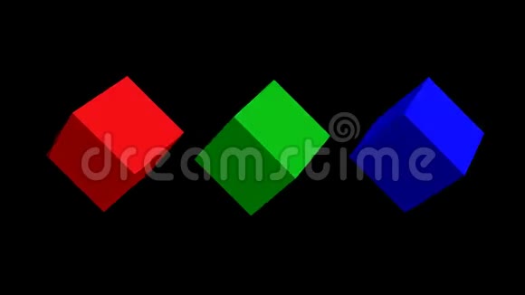 RGB立方体3D立方体在顶部旋转绿色立方体在绿色屏幕上旋转隔离和缩放视频的预览图