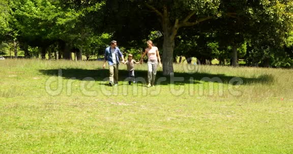 小男孩和父母朝公园里的摄像机跑去视频的预览图