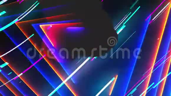 霓虹灯的构图有明亮的形状如霓虹灯隧道是在黑暗的空间3d渲染计算机生成的背景视频的预览图