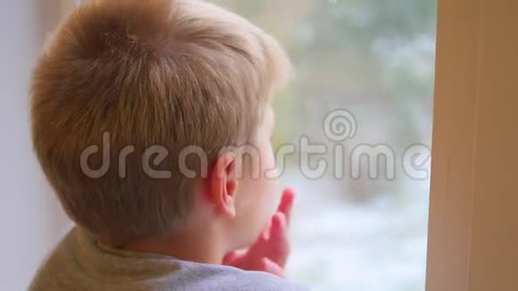 一个孩子望着窗外的降雪视频的预览图