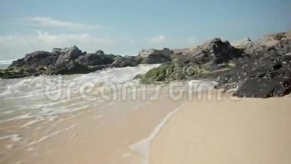 海水与藻类和岩石视频的预览图