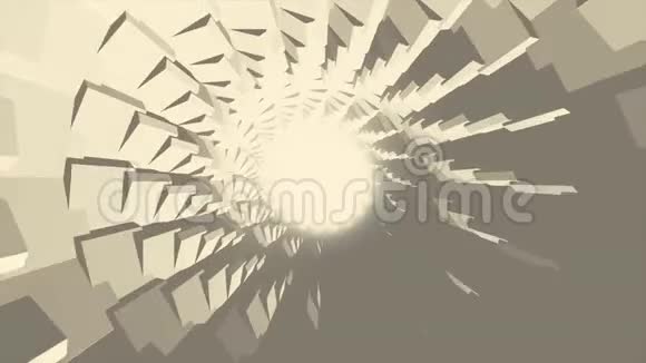 无止境旋转的灰色圆形隧道与一环白光在中心无缝回路动画单色视频的预览图