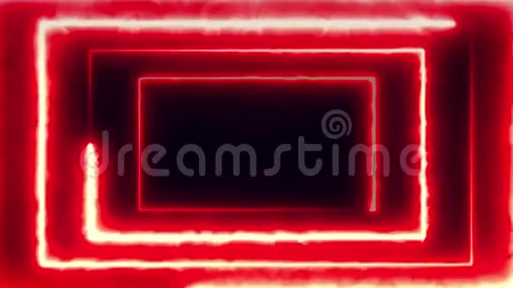霓虹灯在无边无际的发光旋转霓虹灯矩形下飞舞形成了一条隧道蓝色红色粉红色紫色的光谱视频的预览图