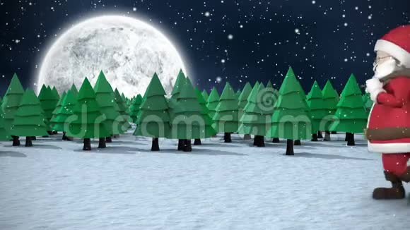 圣诞老人在森林里散步的动画视频的预览图