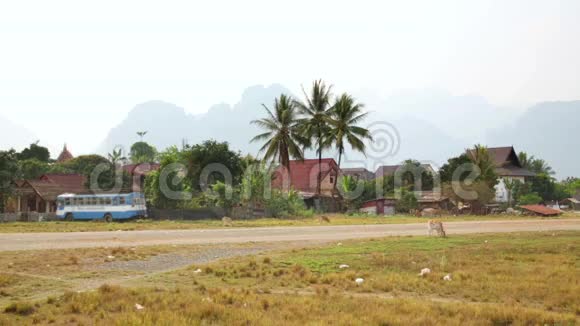 老挝王维恩周围的老挝村庄生活视频的预览图