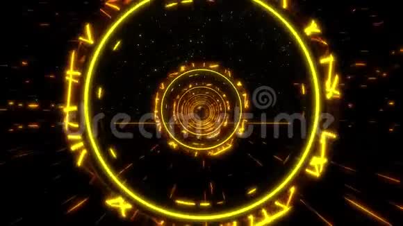 3D橙色金色飞碟星门隧道VJ循环运动背景视频的预览图