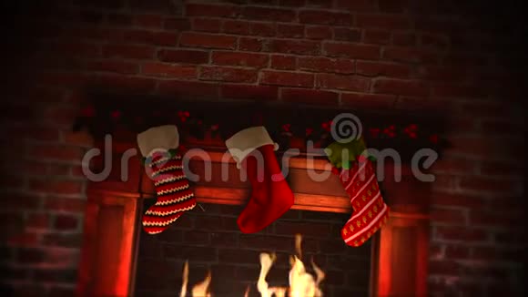 动画特写壁炉和圣诞袜的礼物视频的预览图