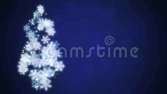 圣诞树白色雪花和星星落在蓝色背景上视频的预览图