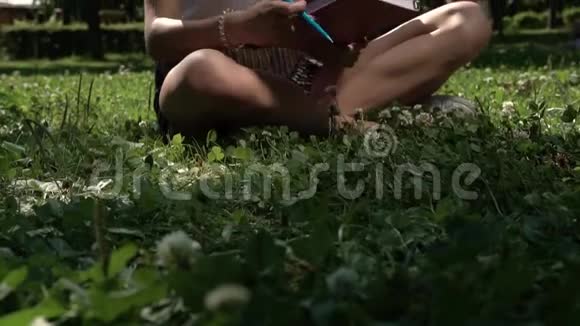 一位坐在公园里拿着笔记本的女性视频的预览图