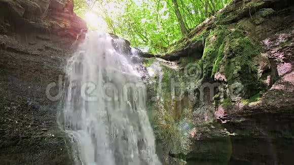 阳光明媚的夏日森林瀑布突然下雨视频的预览图