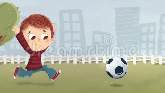 男孩在公园踢足球视频的预览图