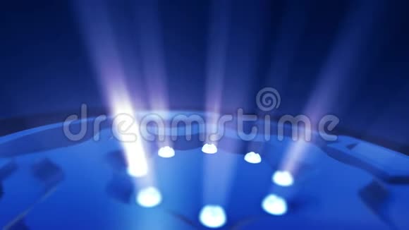 蓝色粒子与射线光背景环3D背景蓝色奖励平台旋转与射线光环视频的预览图