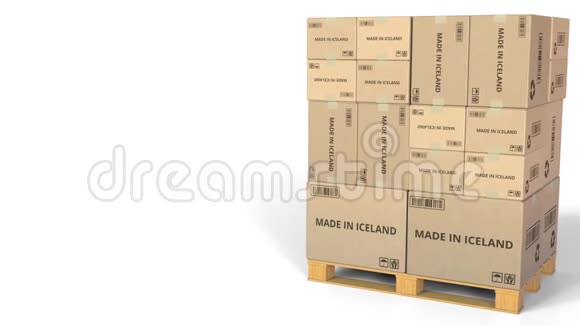 在ICELAND文本中带有MADE的纸箱概念三维动画视频的预览图